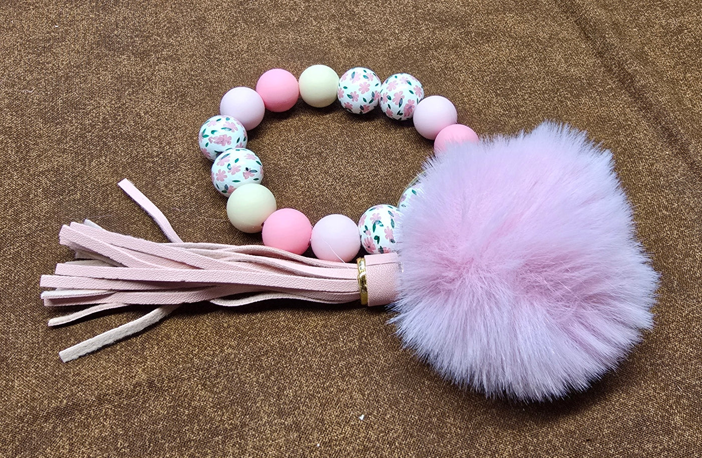 A Beaded Keychain with Pompom