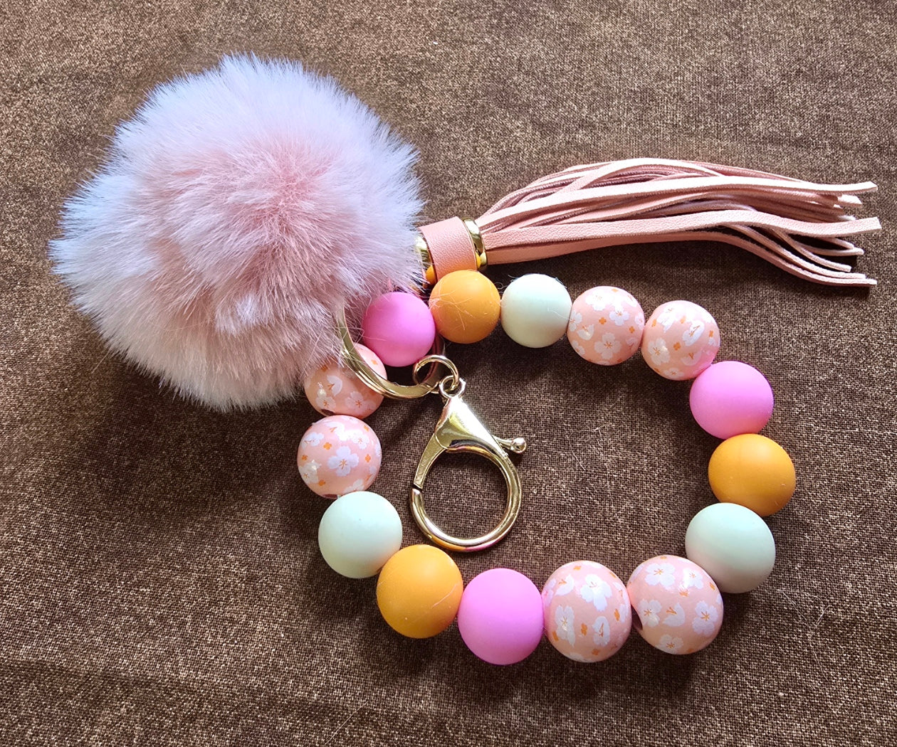 A Beaded Keychain with Pompom