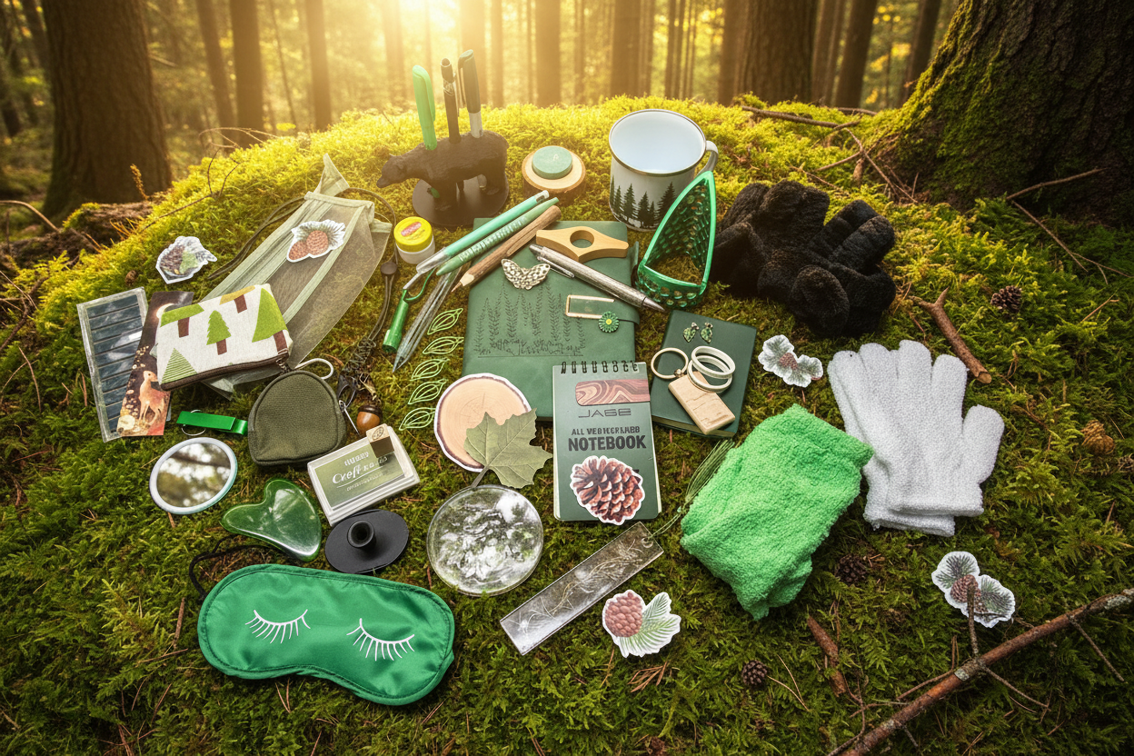 Bundle in a forest with moss and sunlight